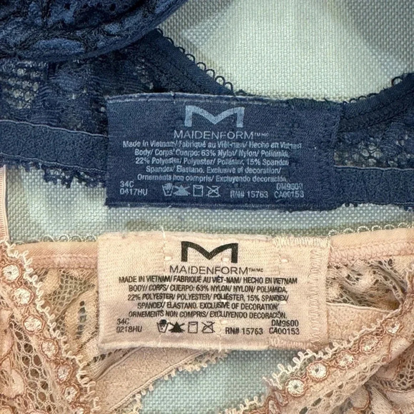 Set of 2! Maidenform Modern Beauty Lace Unlined Demi Bras Navy / Mauve Size 34C - Picture 5 of 5